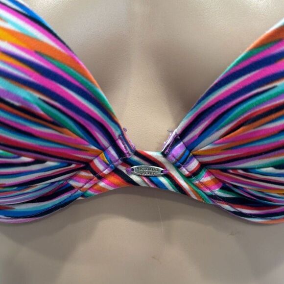 Victoria Secret Women's Purple Stripe Plunge Push Up Bra 32C - Picture 2 of 5